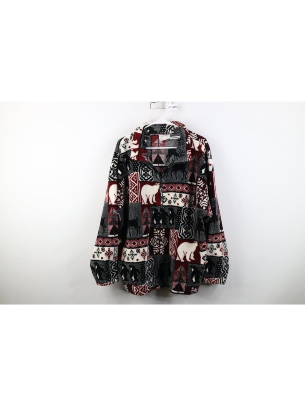 Vtg 90s Streetwear Womens XL Penguin Polar Bear All Over Print Fleece Jacket USA